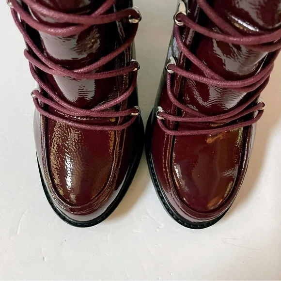 NEW Gianni Bini Chunky Burgundy Patent Leather Combat Boots Size 8 - Picture 6 of 10